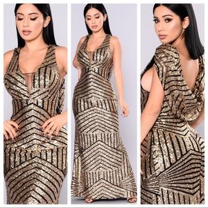 Gold and Black Sequin Gown